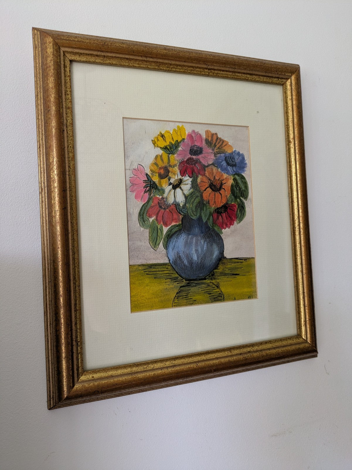 Acrylic Painting Floral Bouquet Picture Framed Vintage Still Life Signed Art 
