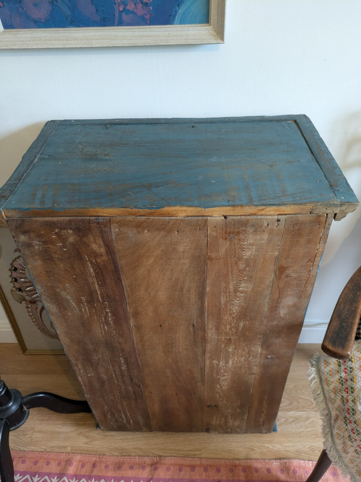 Restored Antique Vintage Indian Cabinet Cupboard Paint Glazed Reclaim Blue Arch