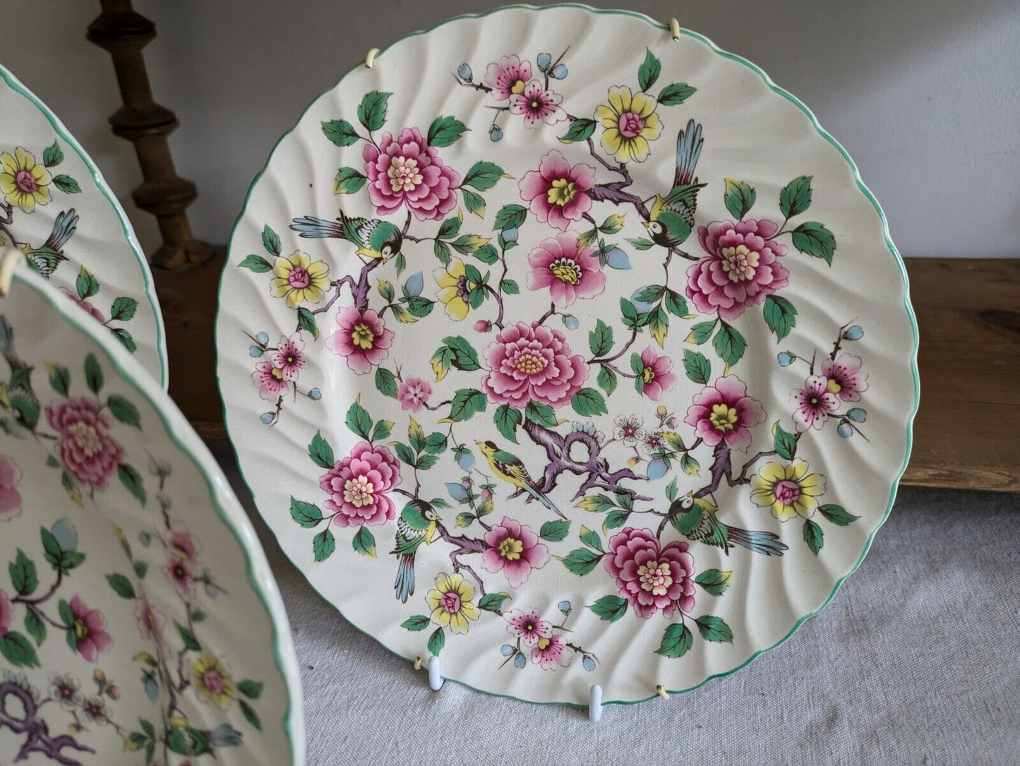 3x Vintage James Kent Old Foley 'Chinese Rose' Starter Salad Dinner Plate Set Vg