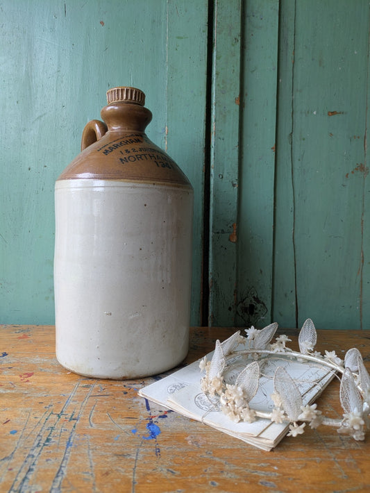 NORTHAMPTON Antique Markham & Roberts Flagon Vintage Decorative Stoneware Bottle