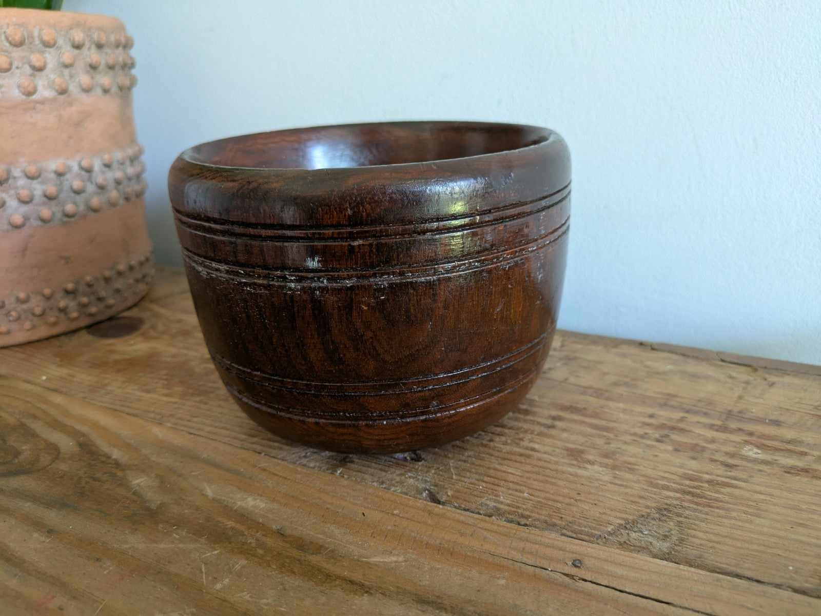 Antique Early Treen Dark Wooden Church Collection Box / Offering Bowl No Handle 