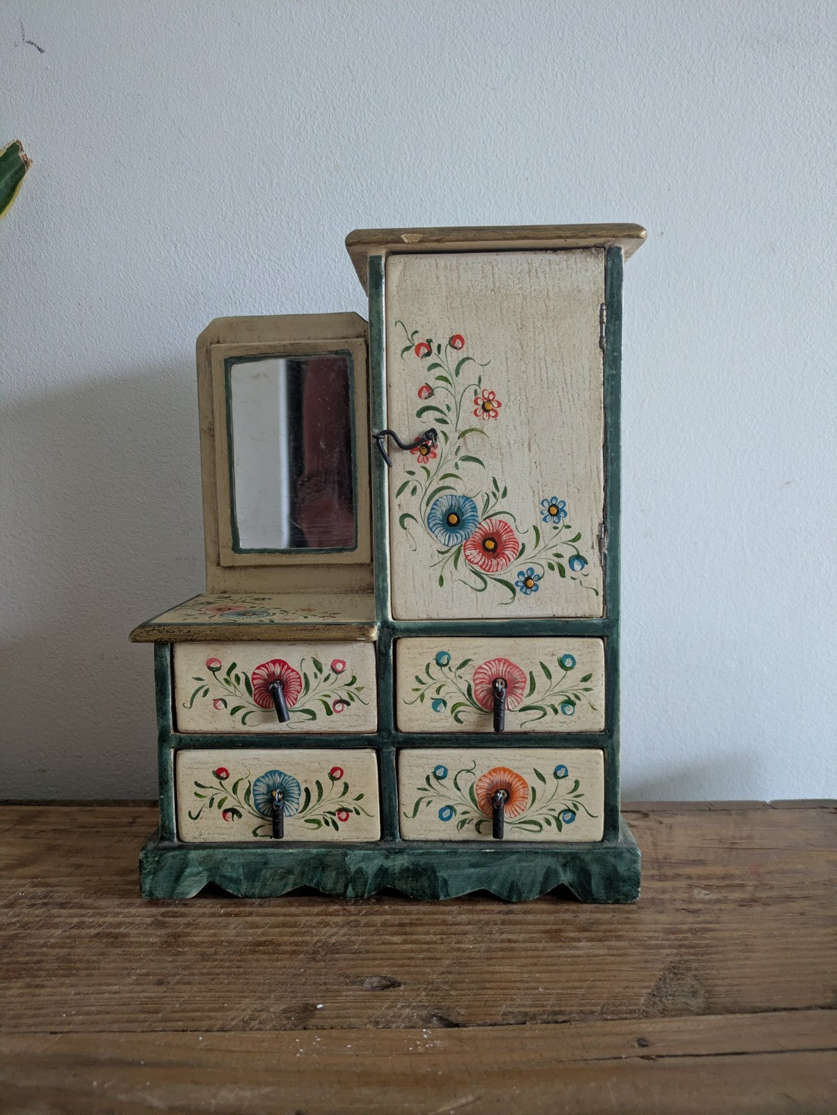 Hand-painted Small Scale Mini Tabletop Cabinet Cupboard Draw Folk Art Furniture