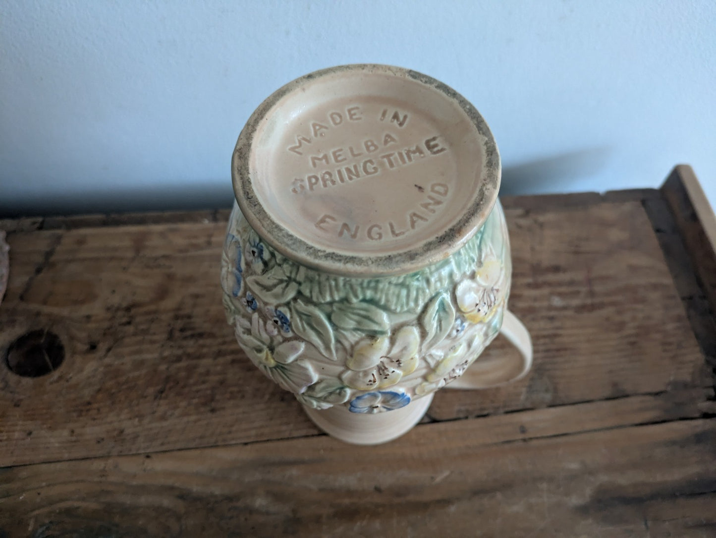 Vintage Beige  Melba Ware Ceramic Jug / Pitcher Pretty Flowers Vase Spring Time