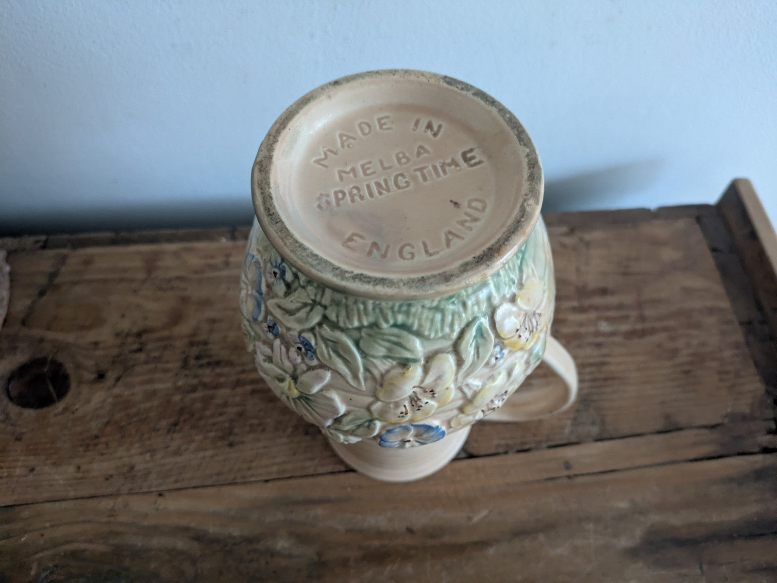 Vintage Beige  Melba Ware Ceramic Jug / Pitcher Pretty Flowers Vase Spring Time