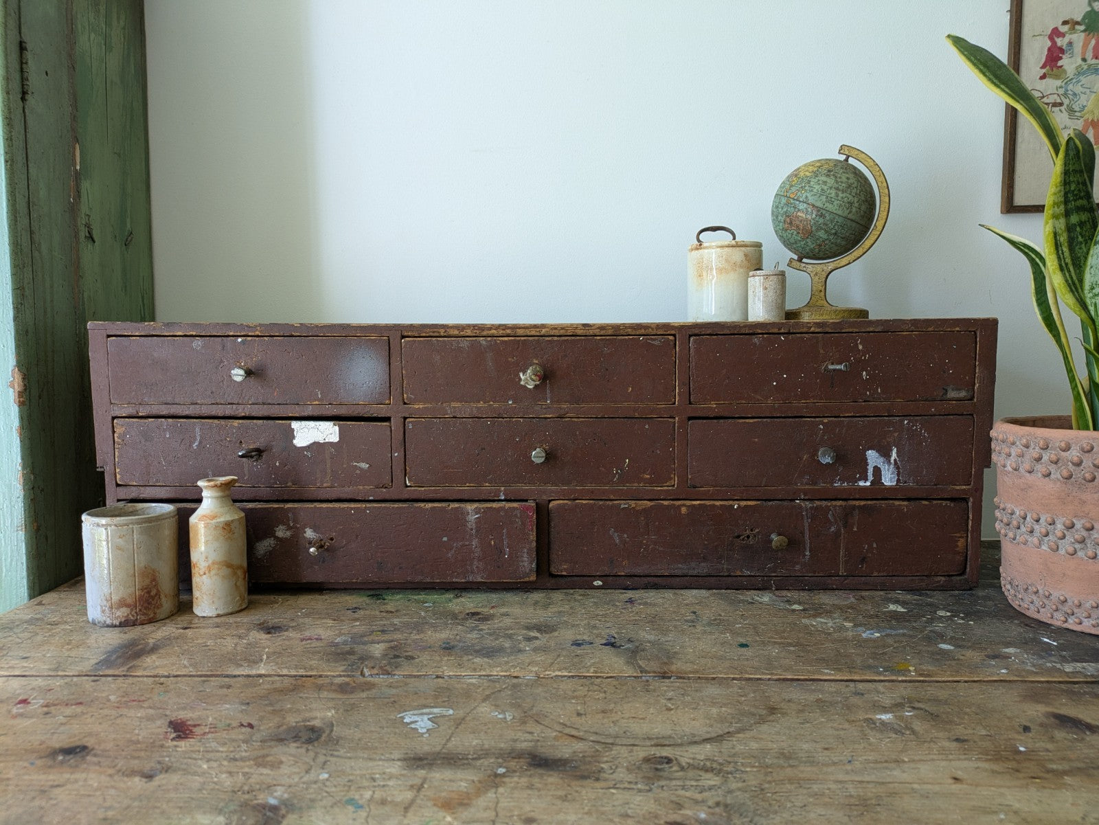 Antique Engineers Bank Of Drawers Apothecary Cabinet Chest Of Drawers Garage Vtg