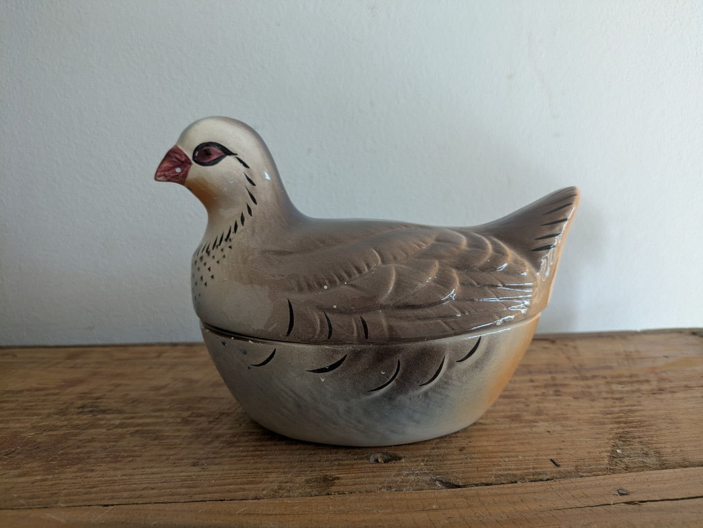 RARE VINTAGE FAIENCE PATE DISH WITH LID - PIGEON / DOVE - MICHEL CAUGANT BIRD 