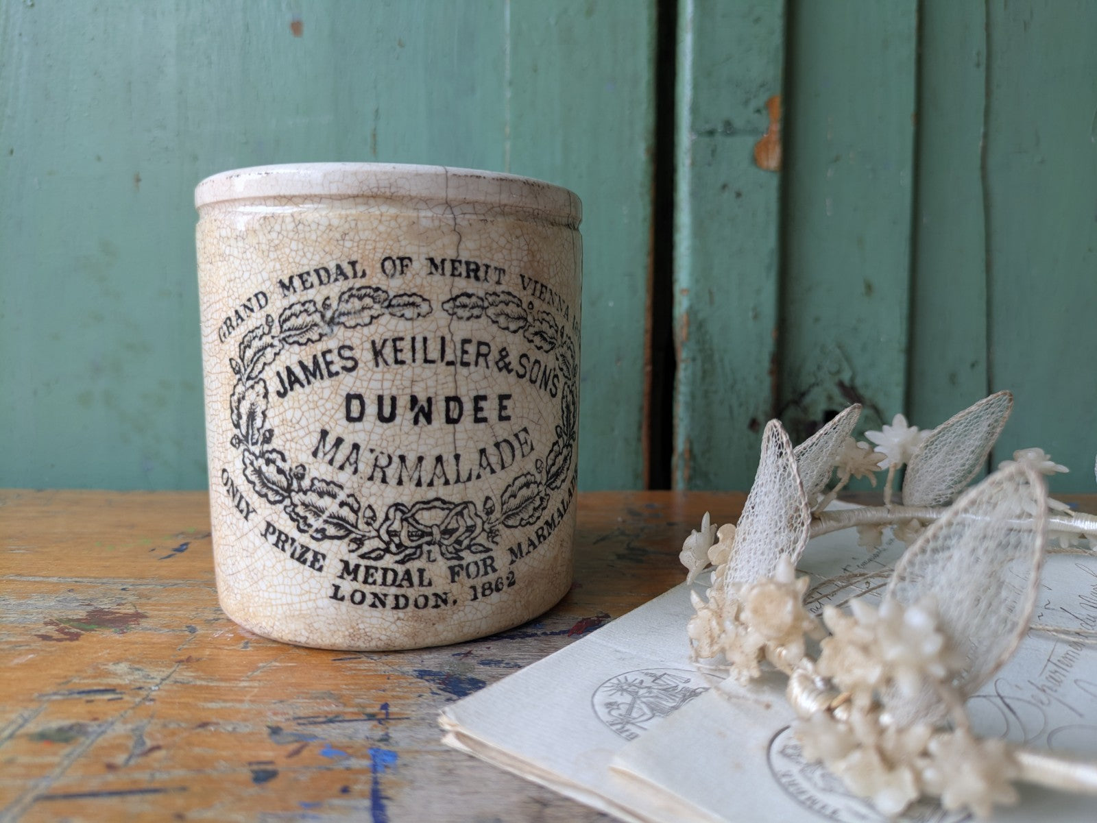 Antique 2 lb James Keiller & Son’s Dundee Marmalade English Advert Pot, c. 1885
