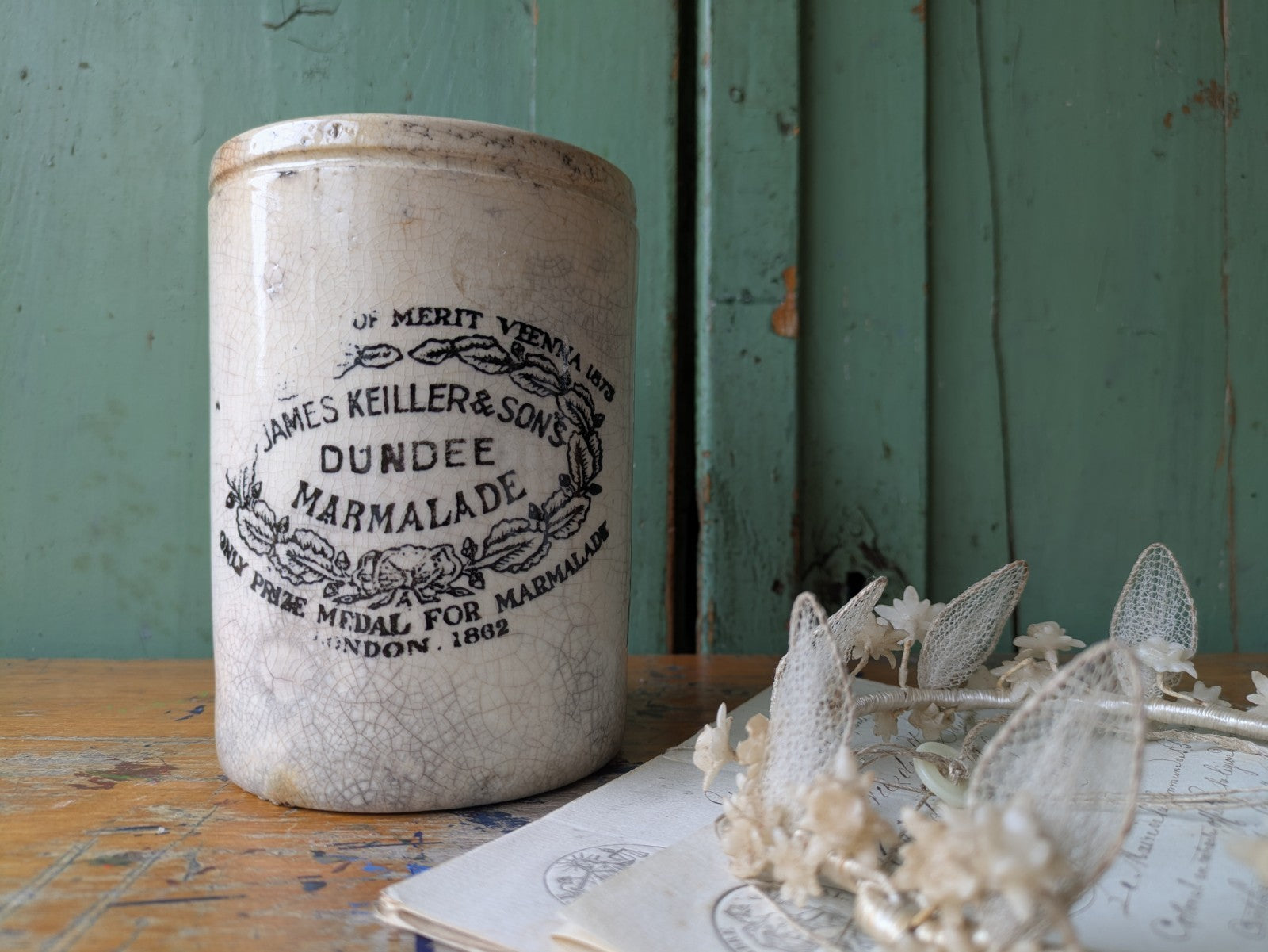 Antique 3 lb James Keiller & Son’s Dundee Marmalade English Advert Pot, c. 1885