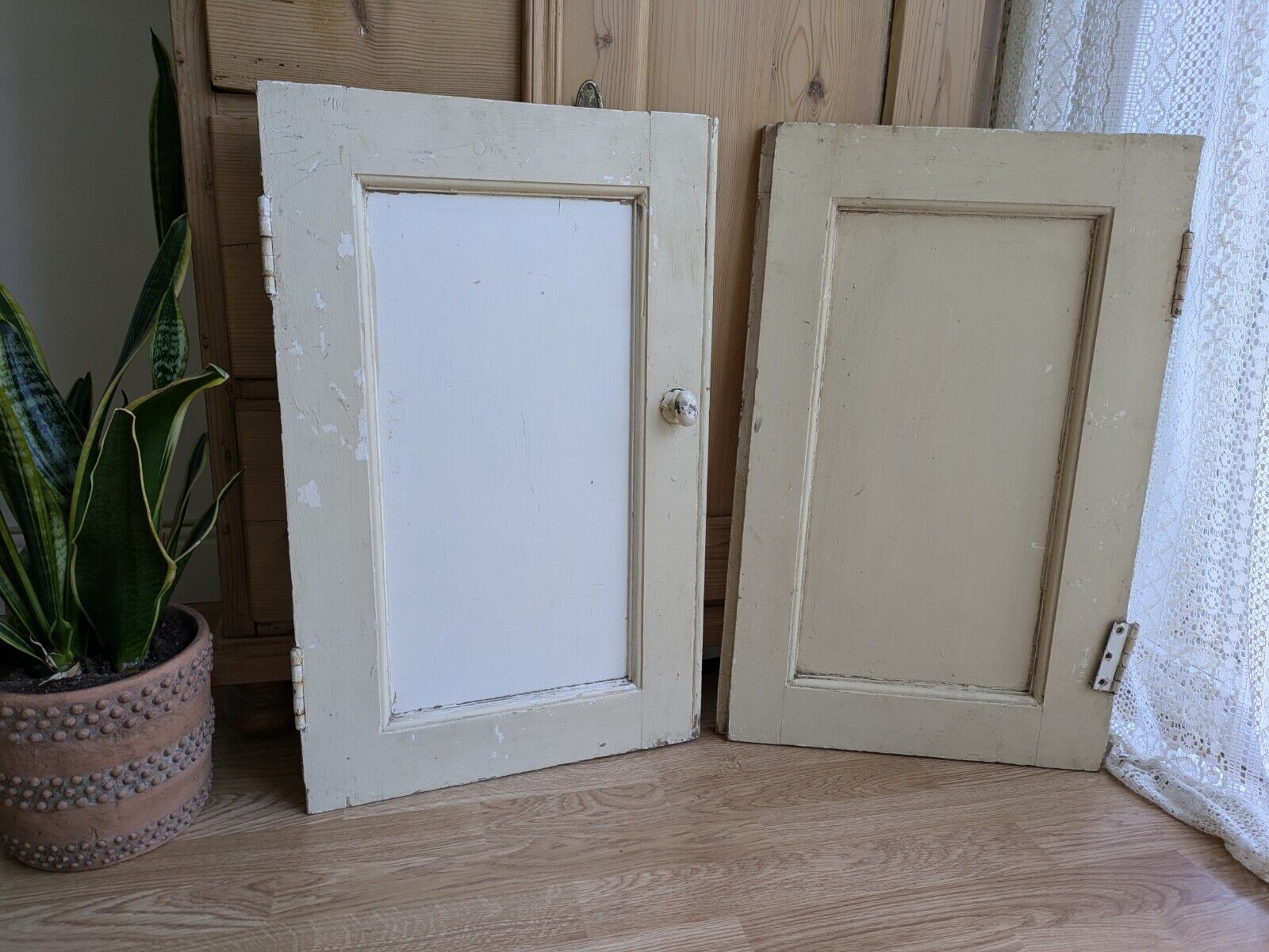 Pair Old Original Antique Victorian Period Cupboard Doors panels chippy paint!!!