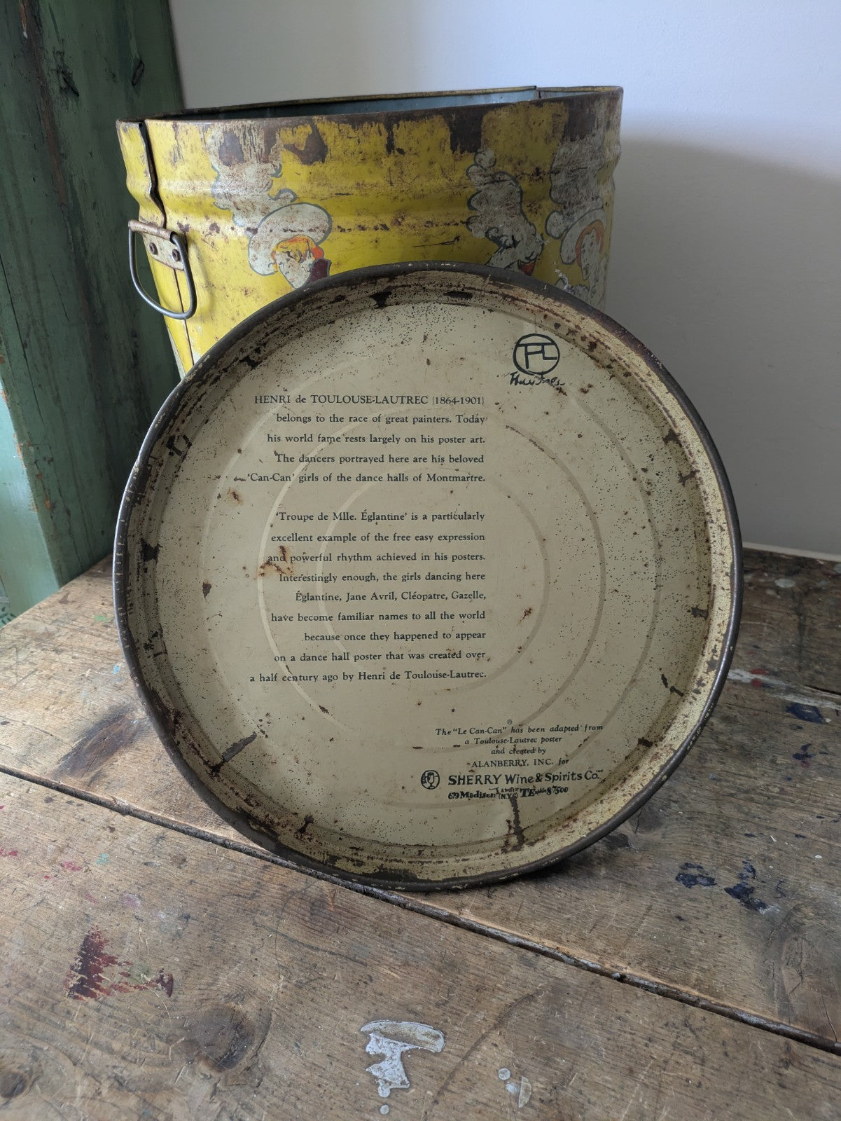 Vtg Sherry Lehmann Metal Tin Troupe De Mille Eglantine Le Can Toulouse Lautrec