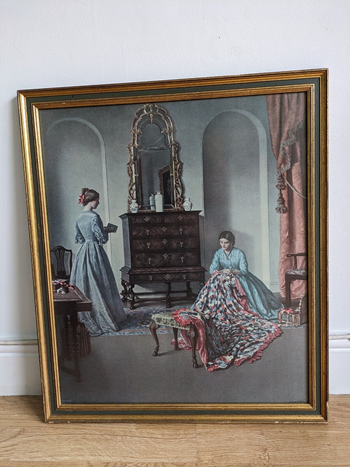 Rare Print "The Patchwork Quilt" Leonard Campbell Taylor Large Framed Vtg Art 