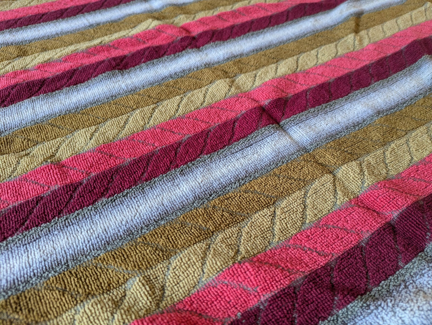 1 Vintage Towel Stripe Grey Red Retro Hand bathroom prop Midcentury Cotton Old
