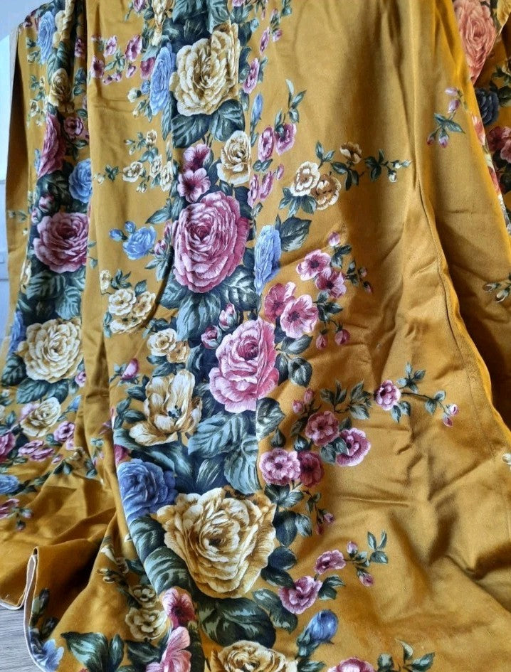 Vintage Cravendale Floral Curtain SINGLE W236cm D161cm Satin mustard yellow