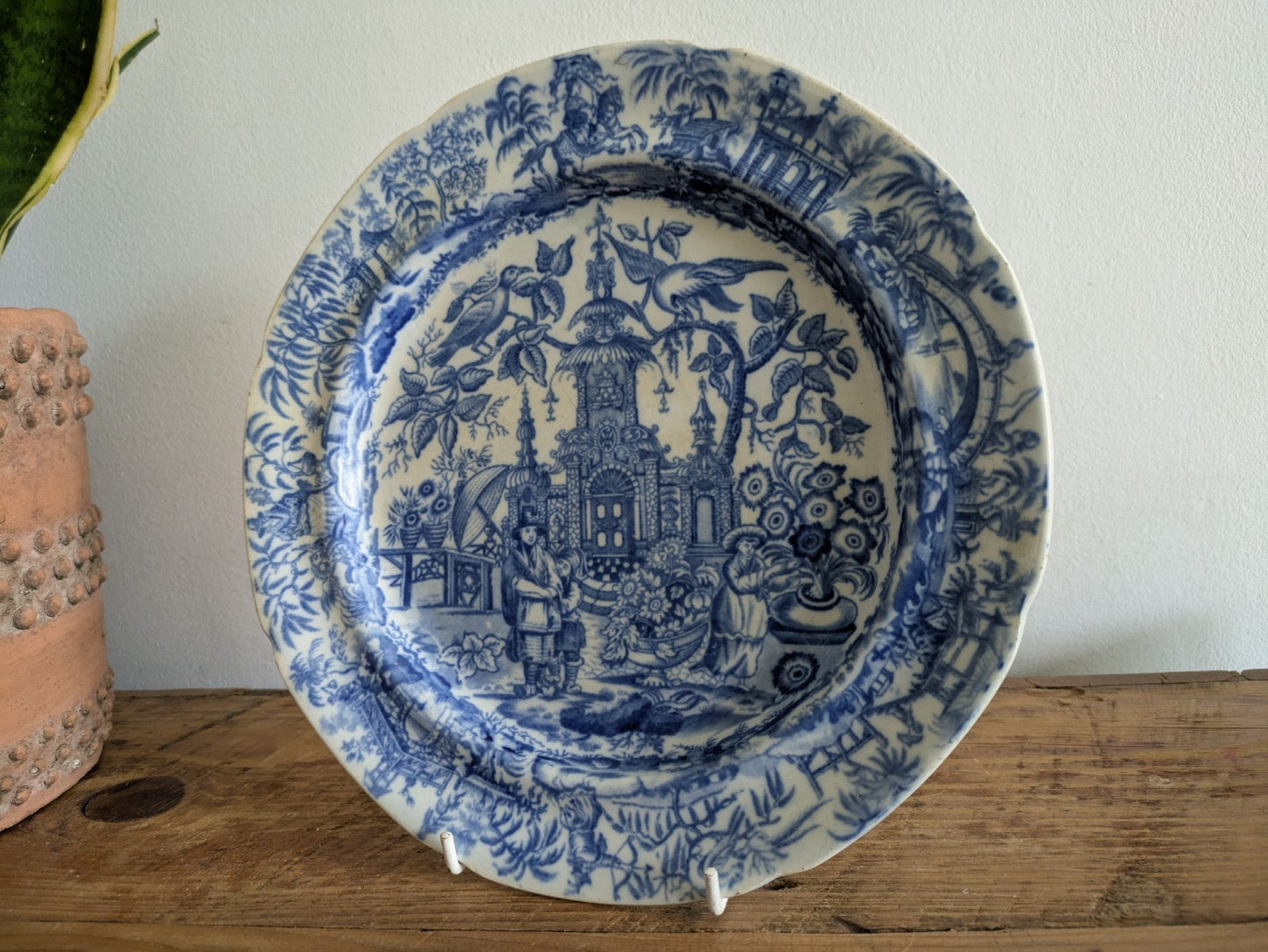 Early 19th Century Chinoiserie Blue & White Printed Plate Rare Antique Warrior
