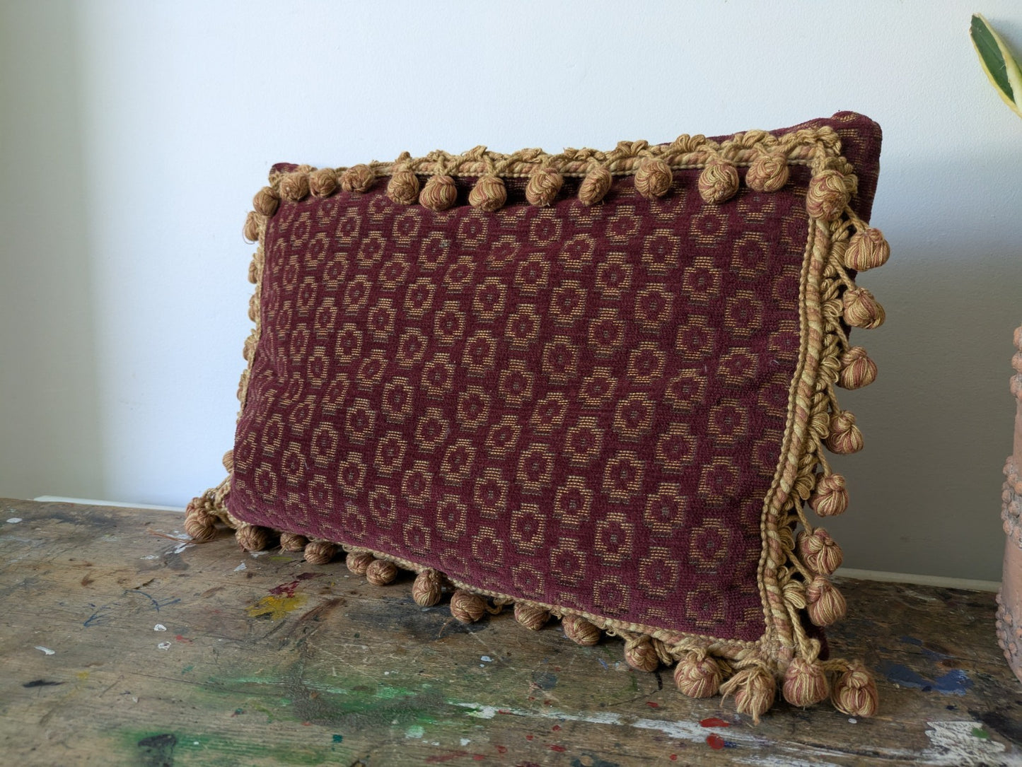 Vintage Sussex House Tapestry Cushion Rectangular Feather Pad Red Gold Heritage