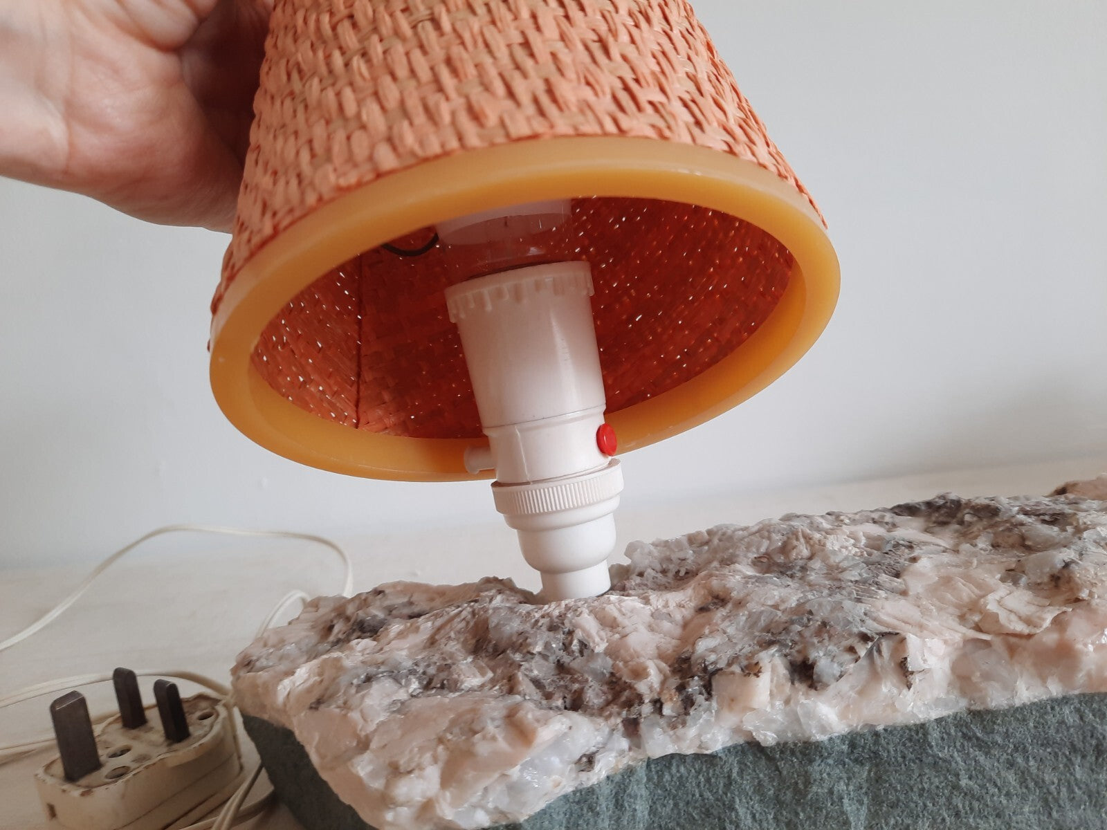 1970s Calcite On Limestone Lamp Crystal lamp Rare Shade Table Bedside Crystal 