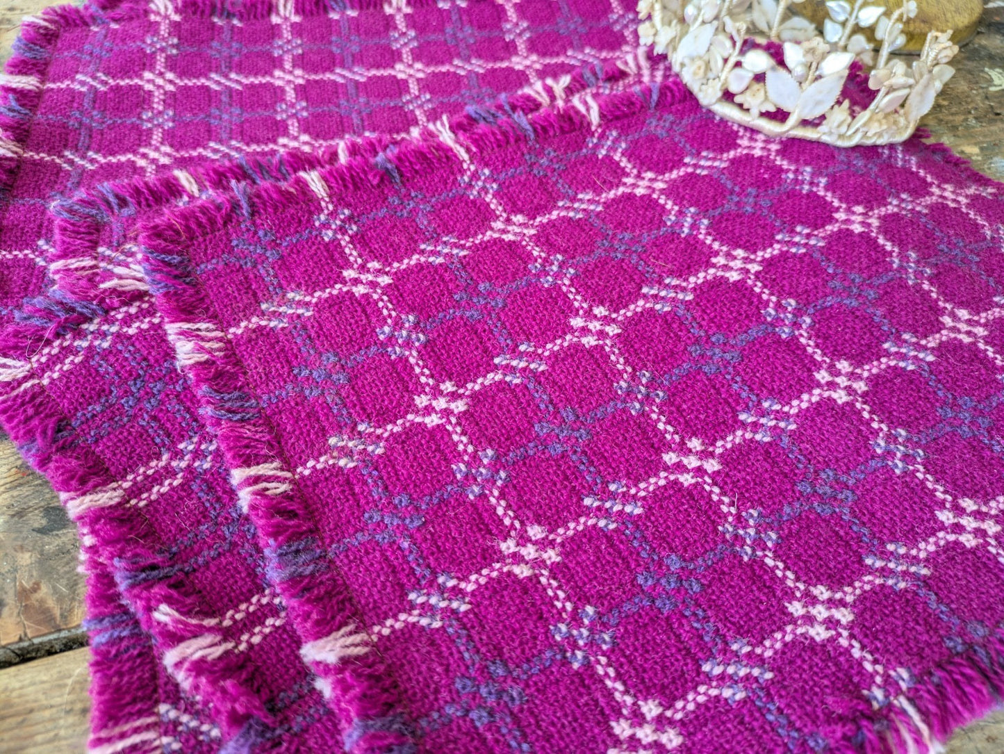 Set Of 6 Vintage Welsh Wool Tapestry Placemats Pink Retro Dinner Place Mats Vgc