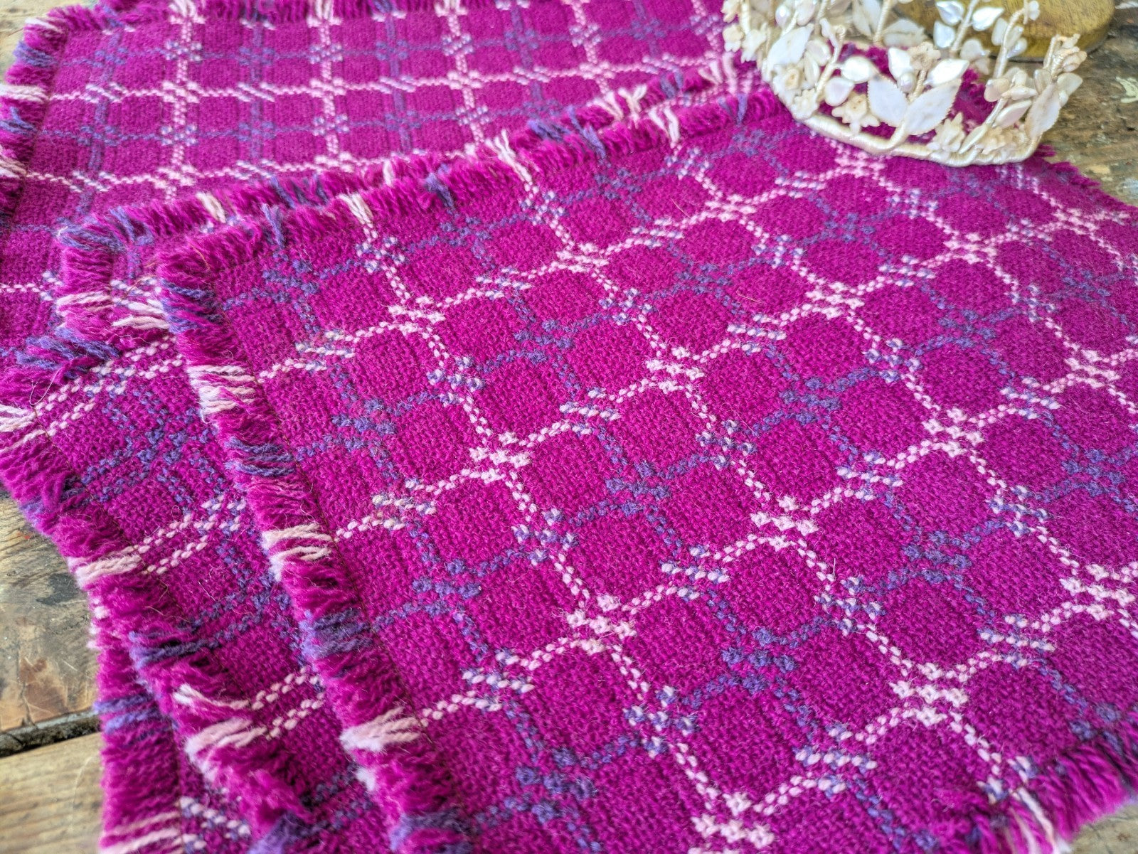 Set Of 6 Vintage Welsh Wool Tapestry Placemats Pink Retro Dinner Place Mats Vgc