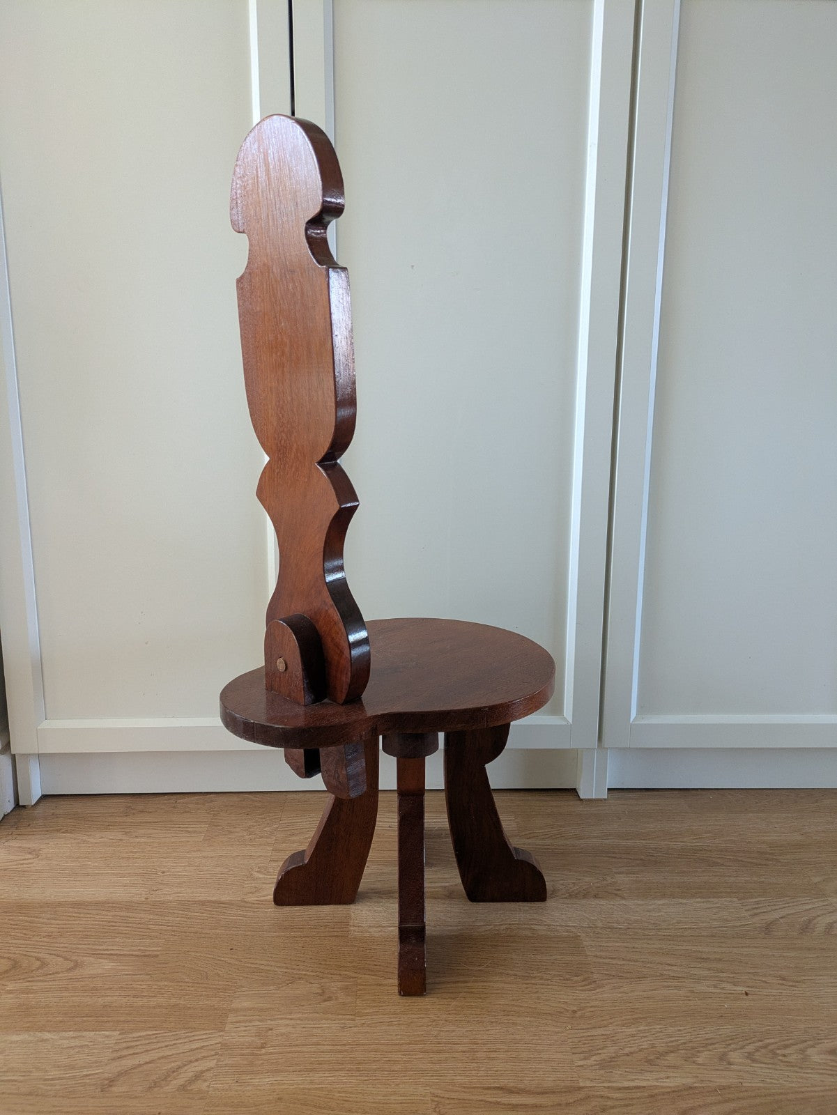 Early 20th Century Wooden Carved Spinning Chair Three Leg Tripod Child's Antique