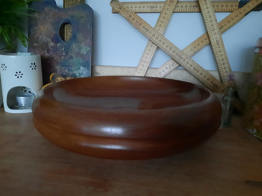 Large retro teak bowl round fruit kitchen antique vintage wooden serving ooak 