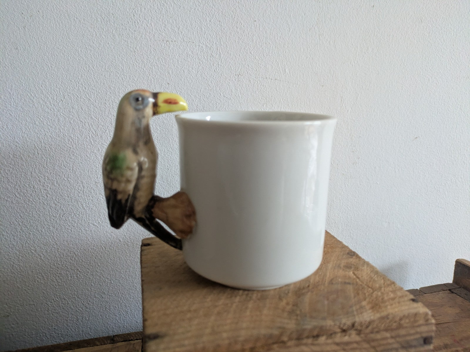Vintage Ceramic Parrot Handle Coffee Mug Tea Cup Hand Painted Bird Rare Old Gift