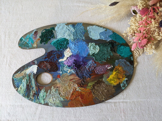 Vintage Artists palette Prop Decor Art painting oil paints Wooden Original Wall!