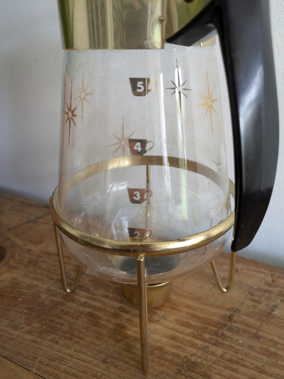 Corning Pyrex Coffee Carafe 1960s Atomic Starburst 6 Cup Candle Warmer Stand Vtg