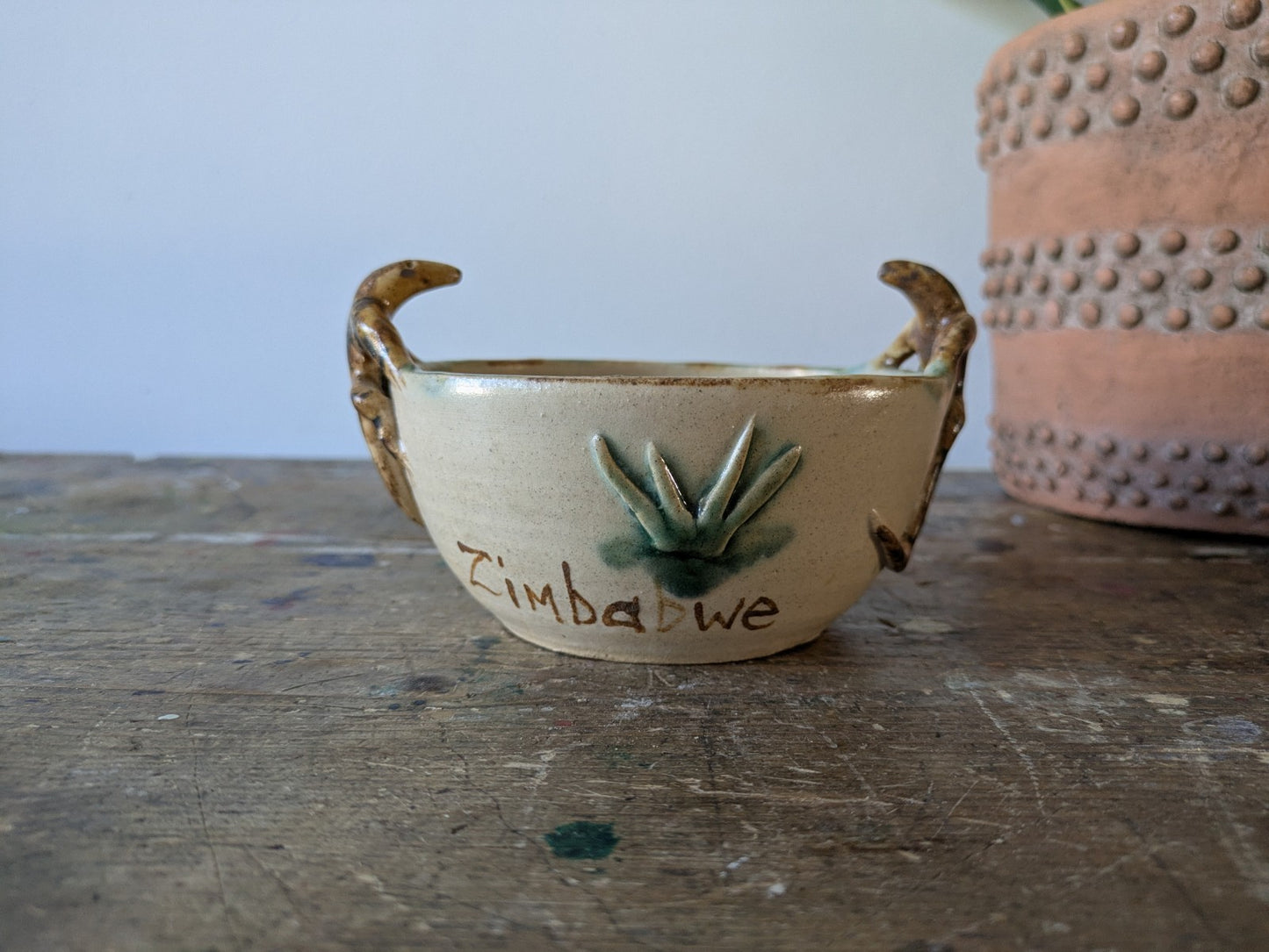 Ethnic Reptile Lizard Pottery Bowl Boho Hippy Zimbabwe Africa Dish Ooak VTG Old