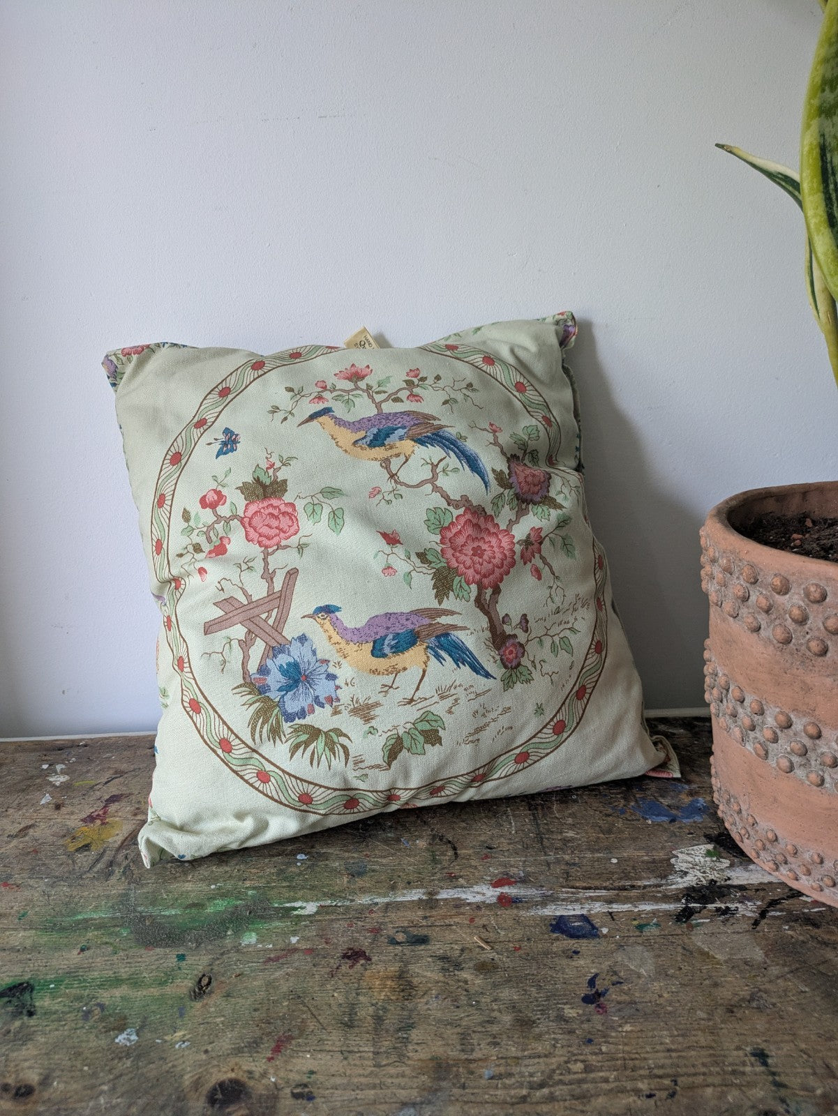 Pretty Cushion Cover Filled Vintage Quaintree Exotic Bird Fabric Handmade Vgc 