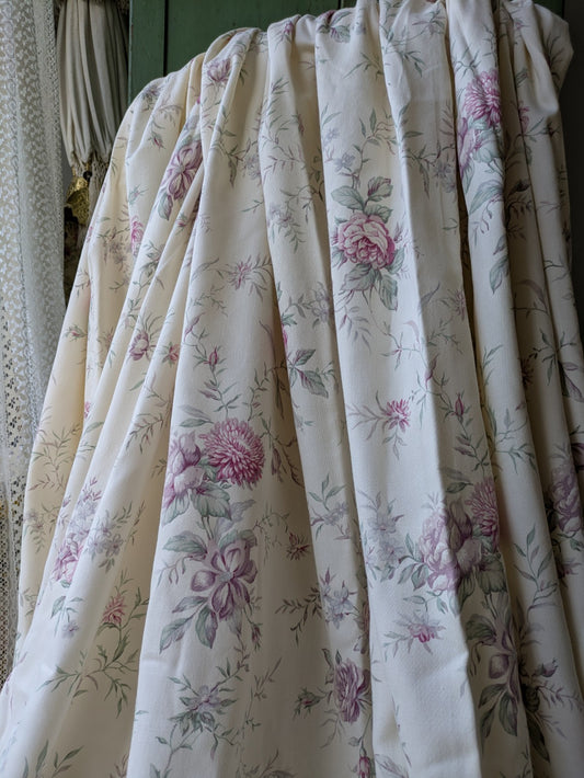 Huge Pair of Cotton Floral Curtains W357cm L173cm Rose Shabby Chic Vintage Cream