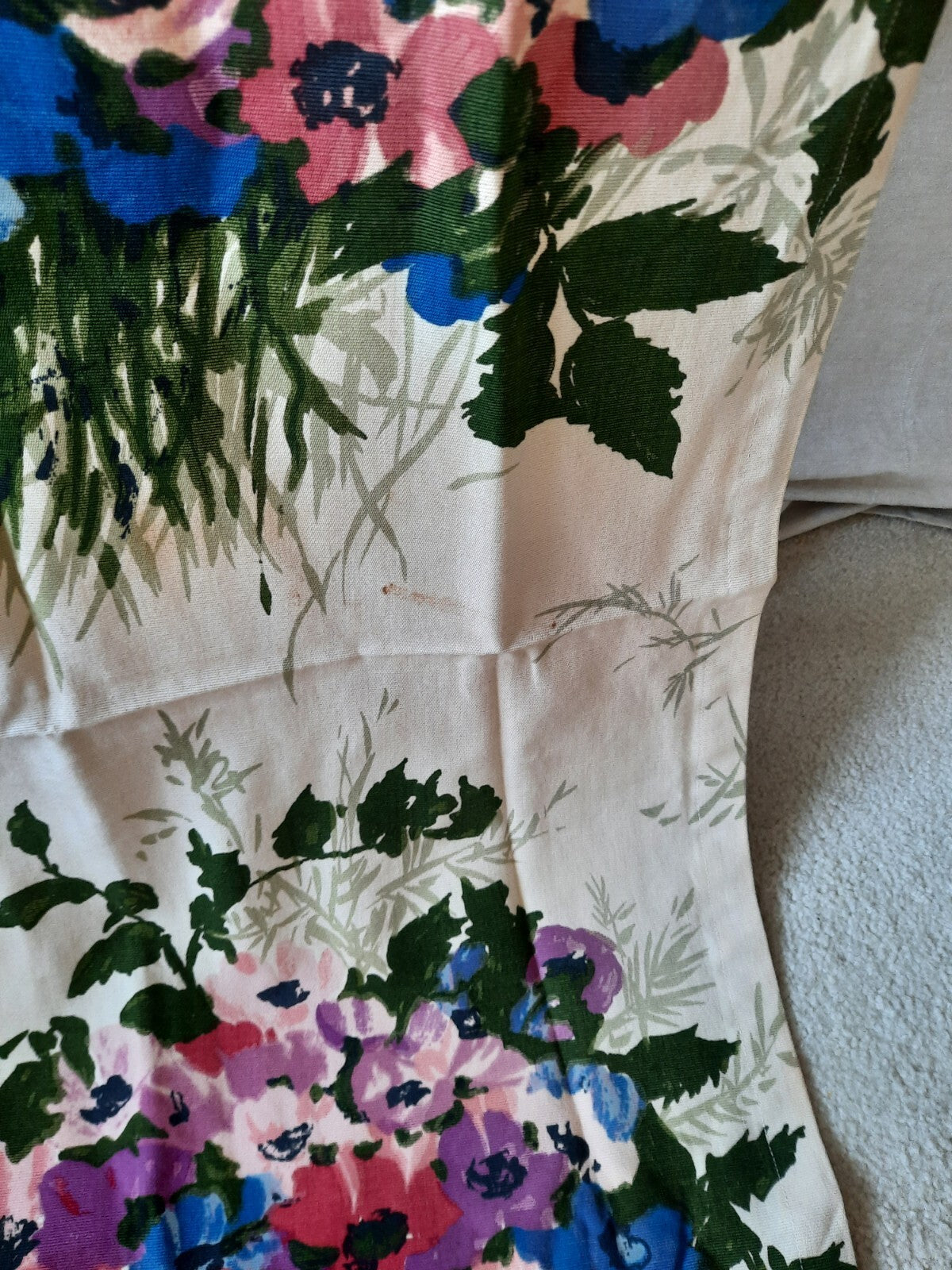 2.38 Metres Vintage French Romanex De Boussac Fabric Floral Flowers Curtain Old
