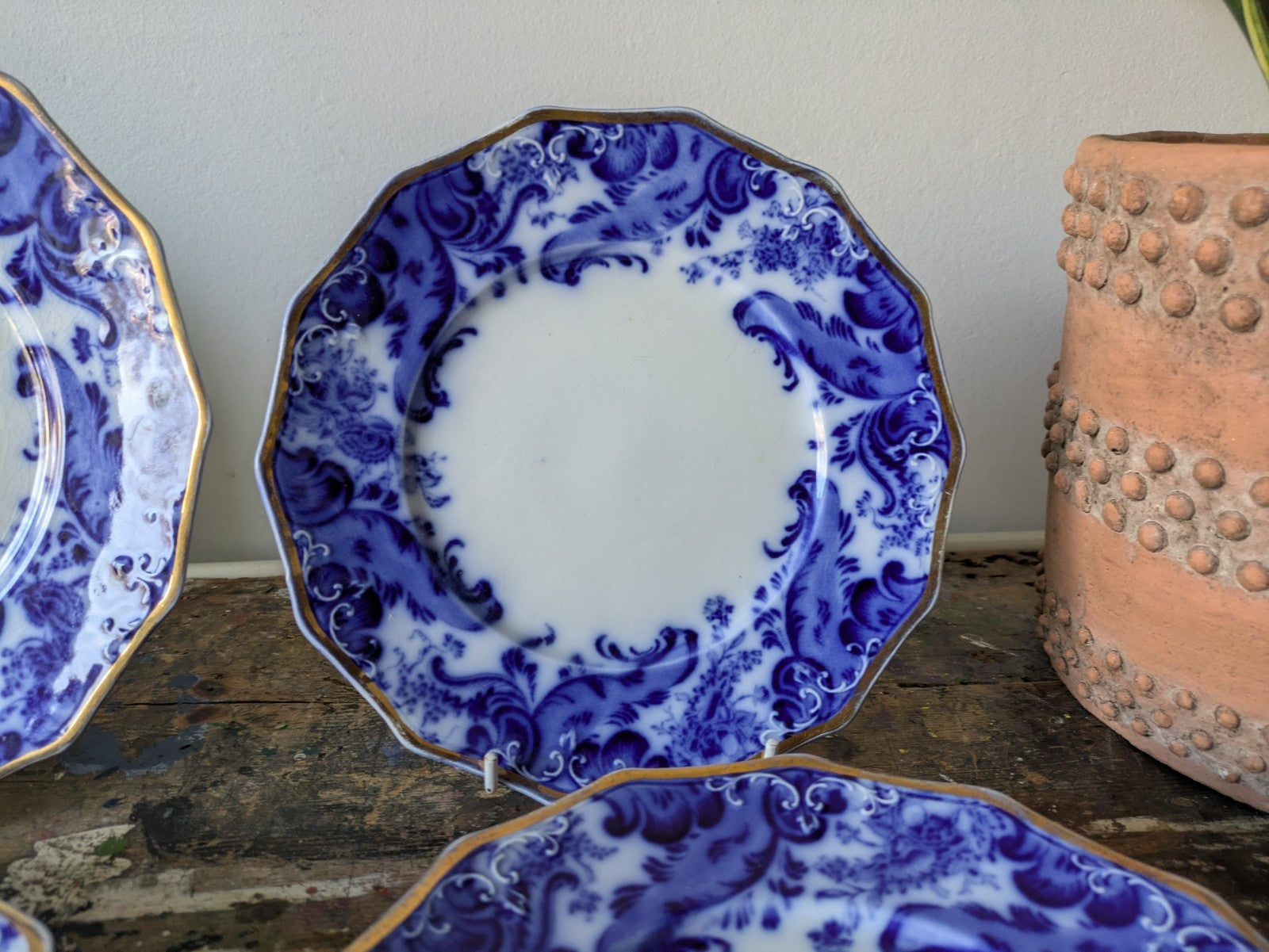 16 Piece Antique Vtg W. H. GRINDLEY Argyle Flow Blue Dinner Dessert Plates Set