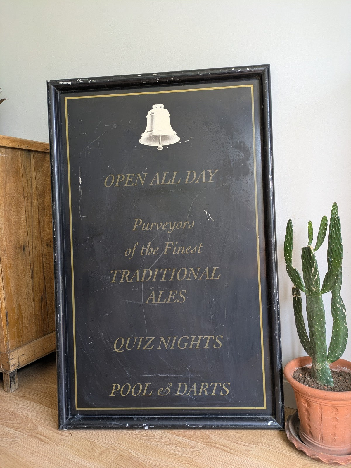Vintage Large Metal Pub Sign Traditional Ales Quiz Pool Darts Black Chalkboard