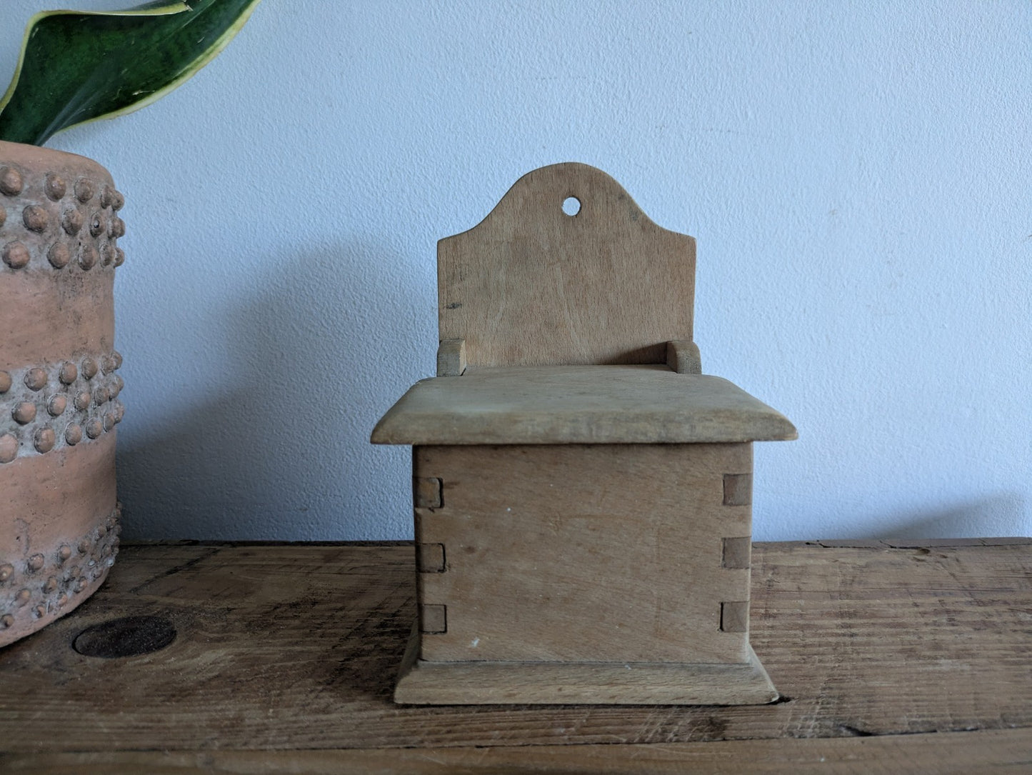 Antique Vintage Wooden Candle Salt Box Wall Sconce Key Gothic Original Old Shelf