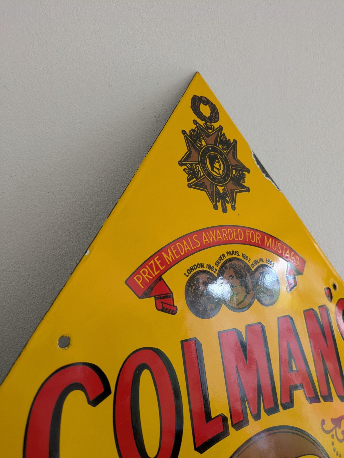Reproduction Enamel Sign "Colman's Mustard, Grand Prix Paris 1900" 68cm High Vgc