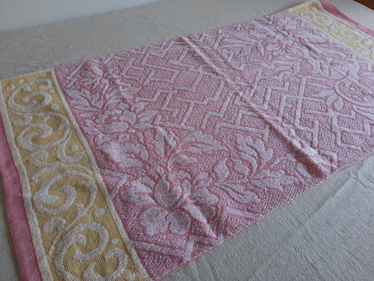 1 Vintage Towel Pink Yellow Retro Hand bathroom prop Midcentury Cotton Floral