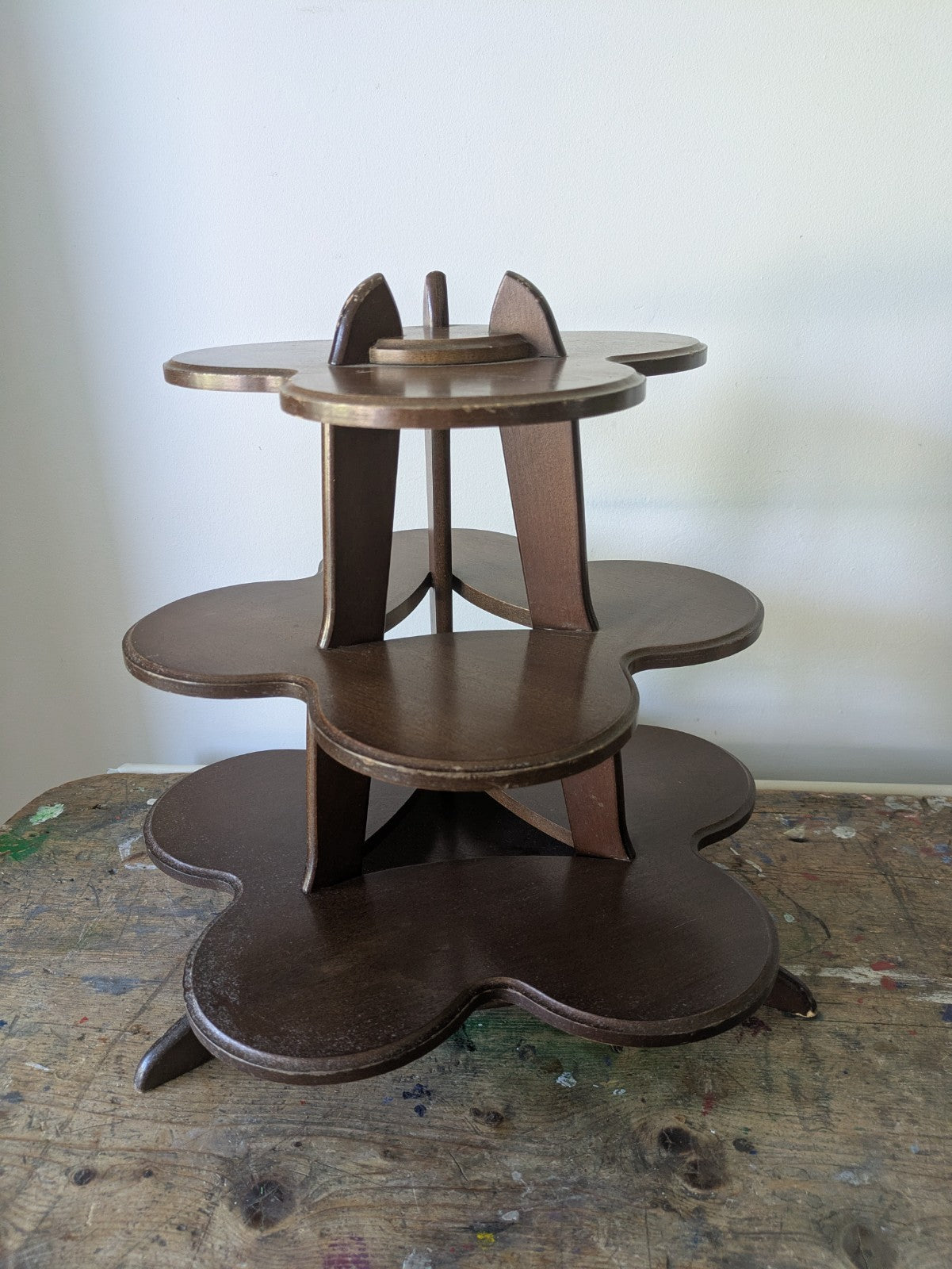 Vintage Wooden Clover Leaf 3 Tier Stand Cakes Cupcake Display Trinket Figurine