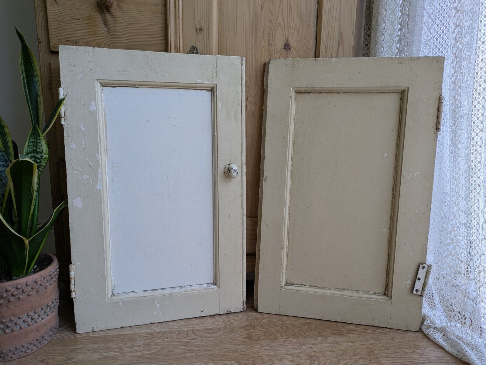 Pair Old Original Antique Victorian Period Cupboard Doors panels chippy paint!!!