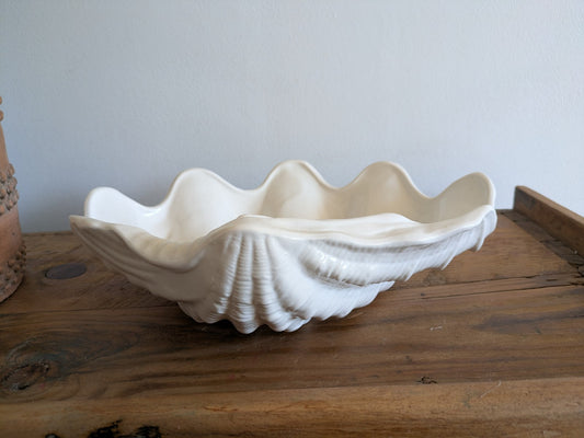 XL Ceramic White Open Clam Shell Candy Dish Bowl Trinket Nautical Sea Seaside