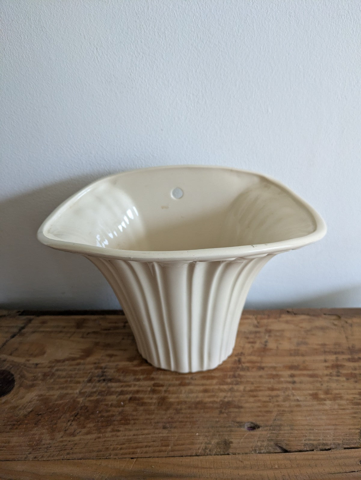Large Fluted Ceramic White Wall Pocket Vase JM SHANNAN STEVENSON Planter Vintage