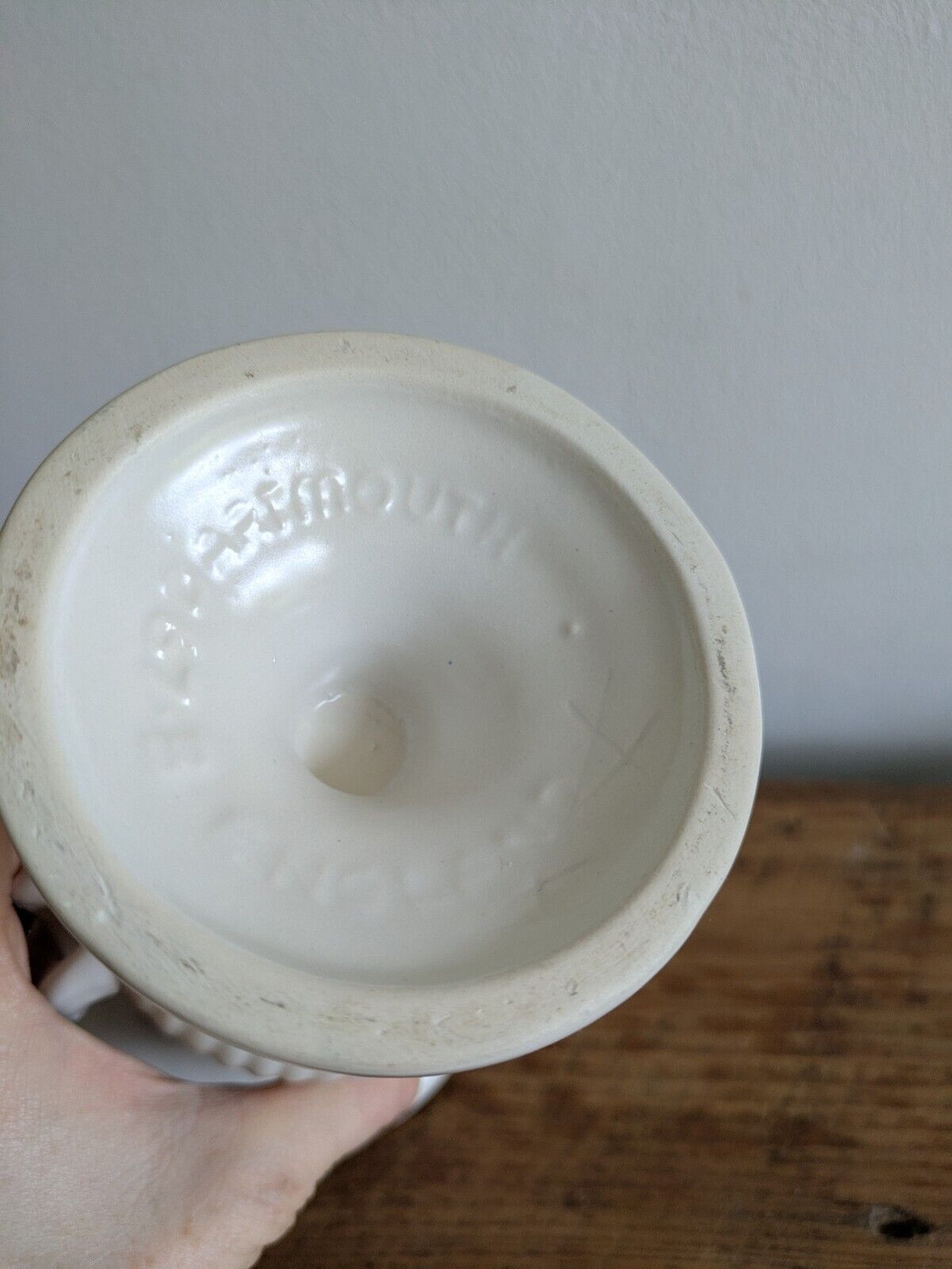 Vintage Dartmouth Pottery Urn Vase White Prop Mantle Flower Double Handle Vgc