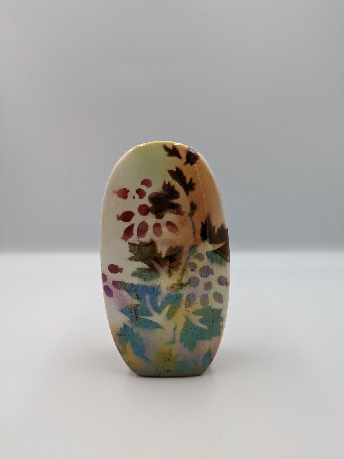 Rare Sylvac 1930s Irredescent Opelle Lustre Copper Leaf Mantle Vase flower Vtg