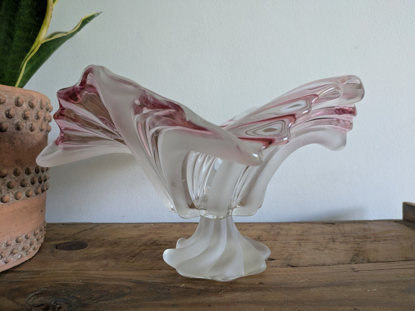 Vintage Walther Glass Belle Epoque Lead Crystal Foot Bowl 70s Red & White Large