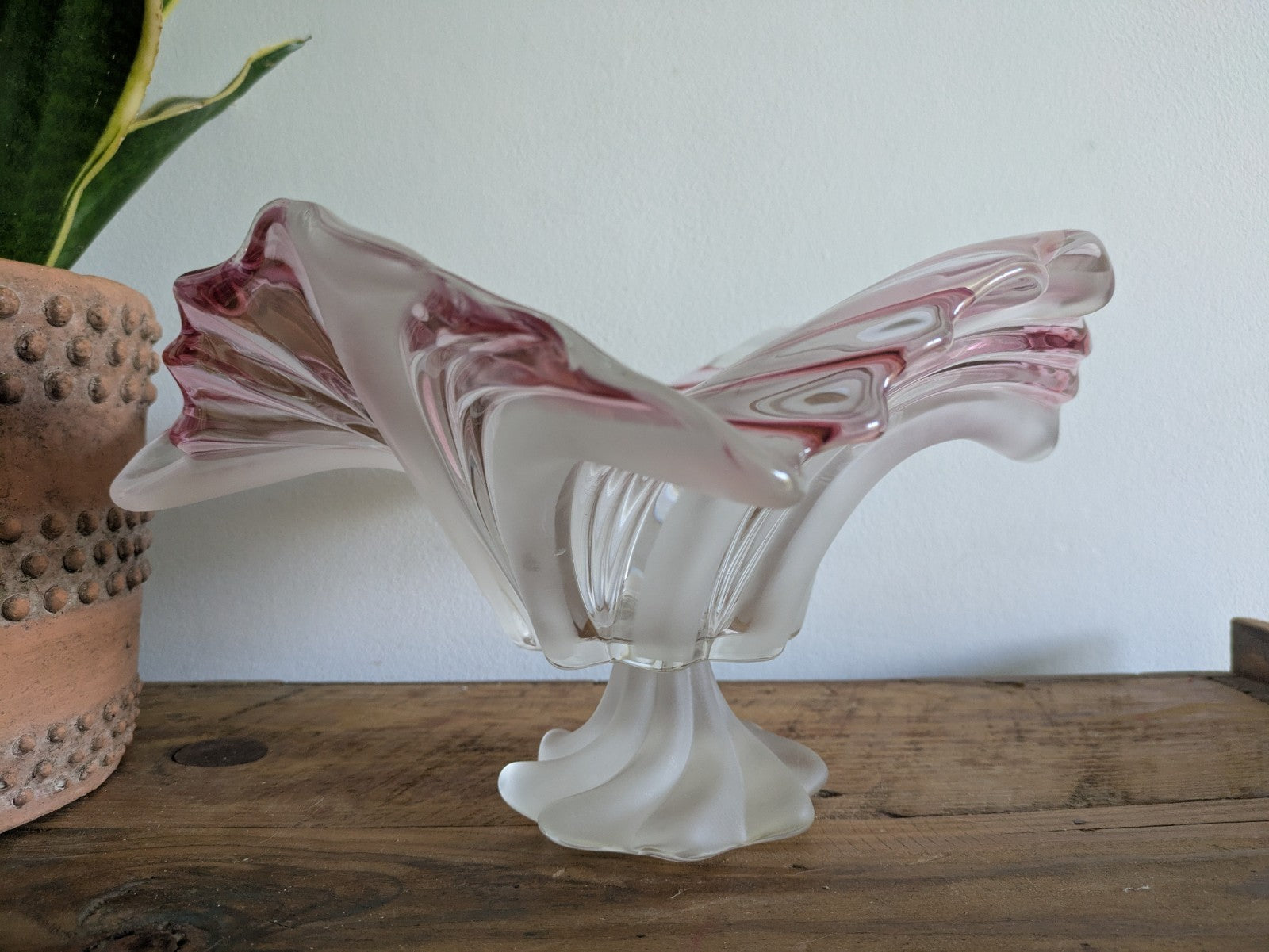 Vintage Walther Glass Belle Epoque Lead Crystal Foot Bowl 70s Red & White Large