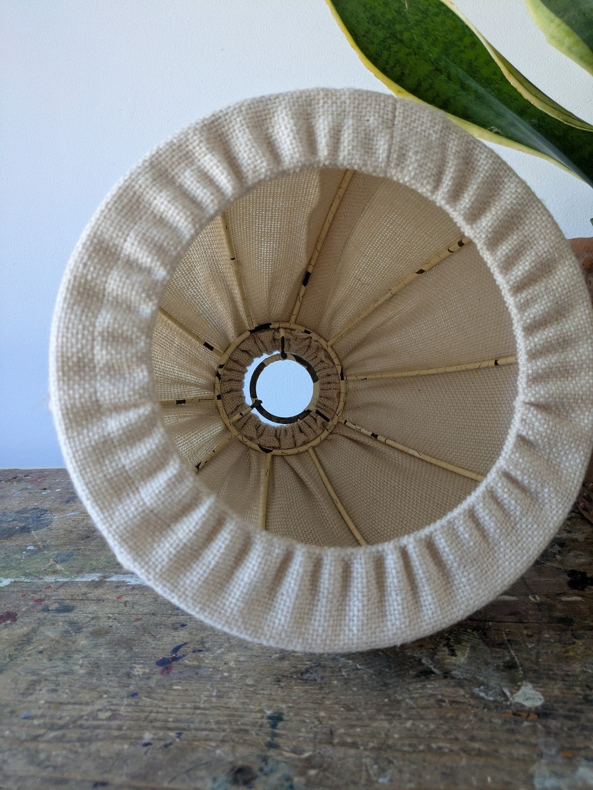 Retro Vintage Ceiling Light Lamp Shade Fabric Beige Mid Century Dome Round Prop