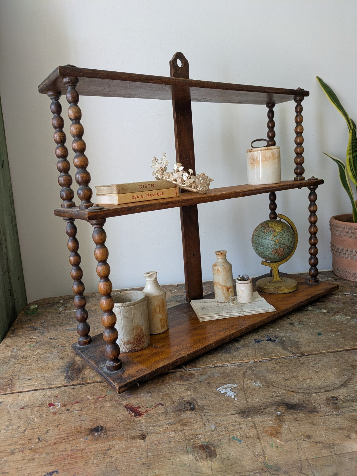 Antique Victorian French Console Shelves Whatnot Shelves with Bobbin Spindles