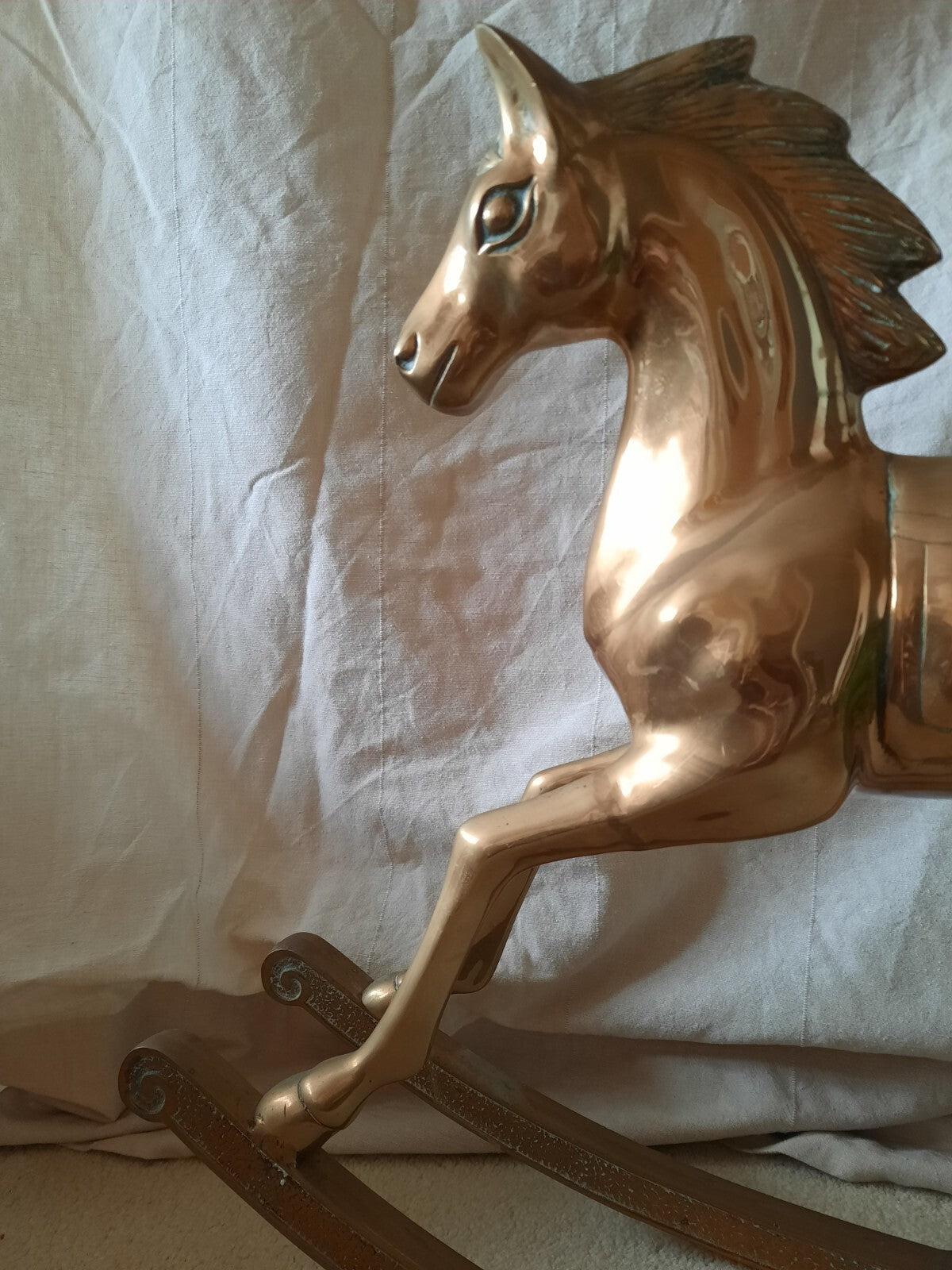 Large Solid Heavy Brass Rocking Horse Ornament 21"H equestrian decor antique old
