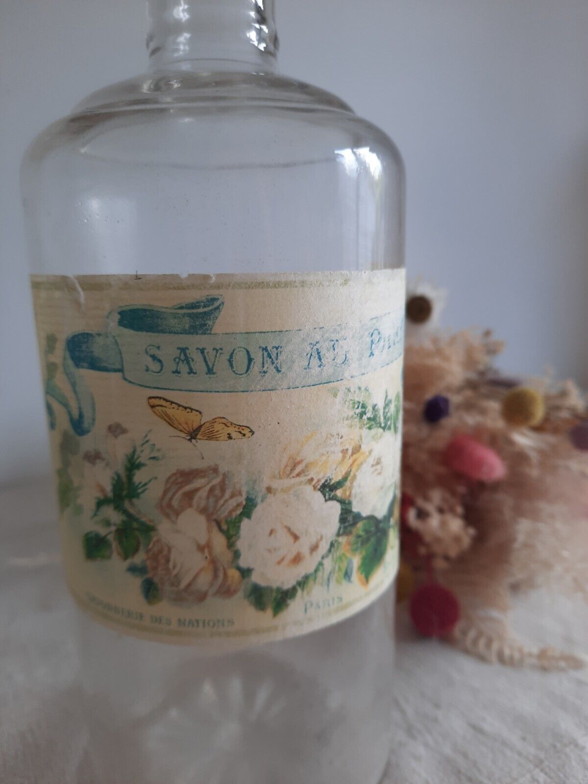 1x Vintage French Large Perfume Savon Au Parfum Glass Bottle France Rare Stopper