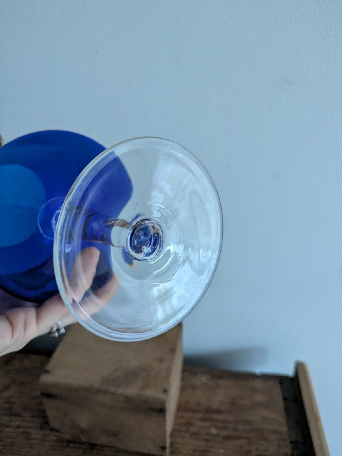 Bohemia Vintage Extra Large Blue Cobalt Brandy Glass Retro Mid Century Prop Vgc