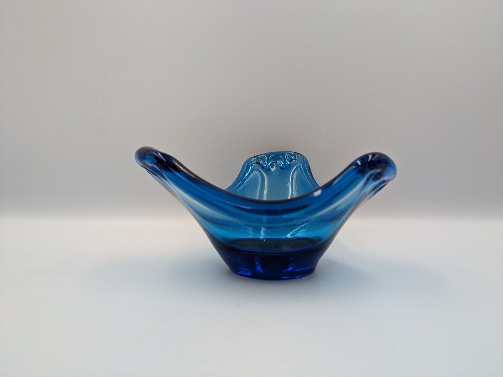 Vintage Mid Century 60s Murano Style Candy Dish Cobalt Blue Pressed Glass Retro